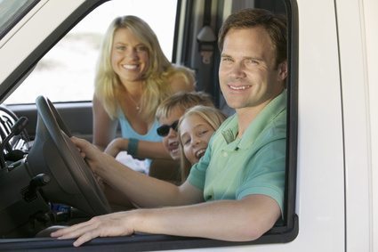 family in truck